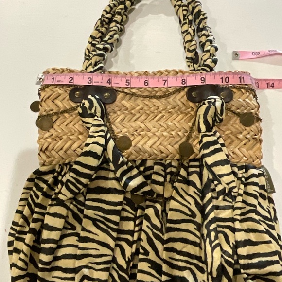 Vintage Sun n’ Sand Animal Print Shoulder Bag Magnetic Straw & Silky Fabric - Picture 9 of 12